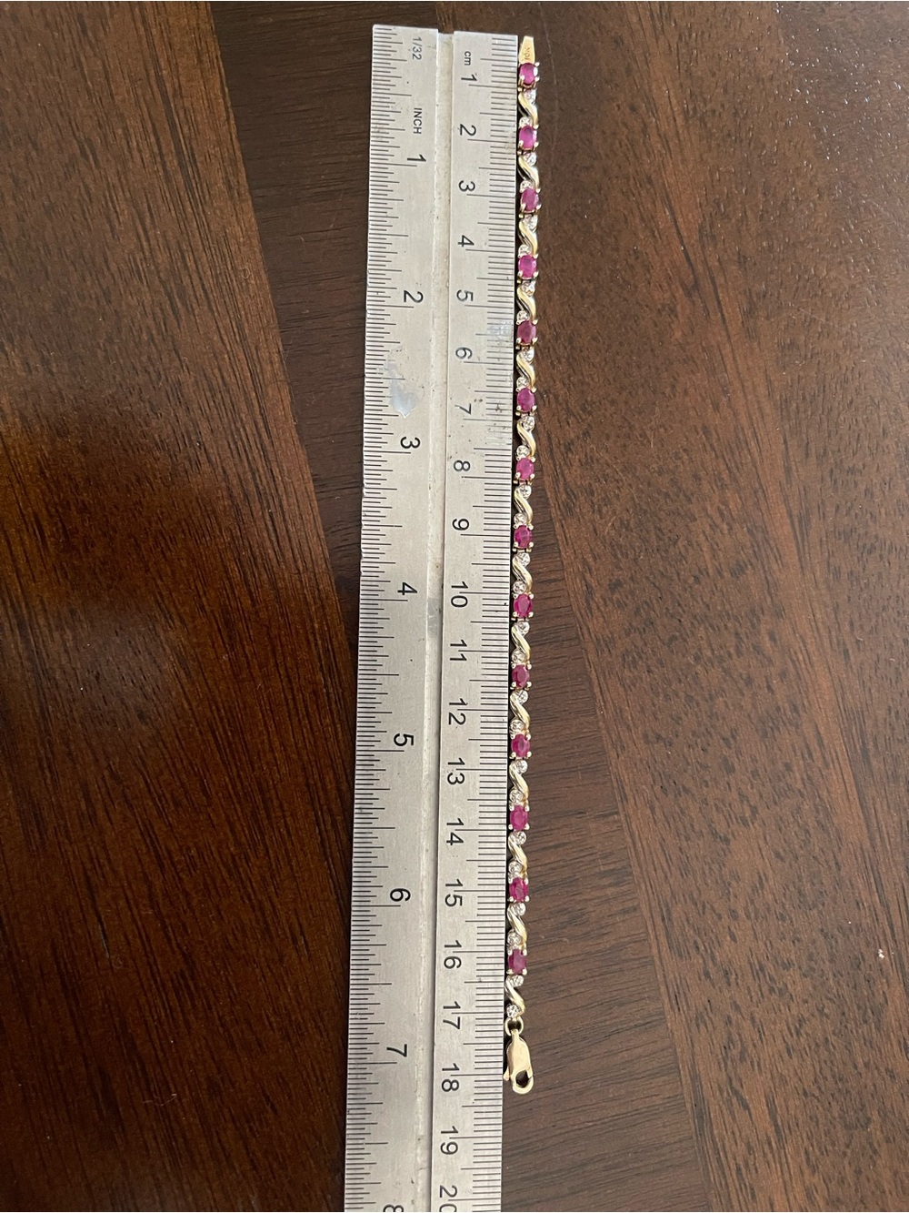 10k gold natural red ruby diamond link bracelet size 6 1/2 - Picture 3 of 5